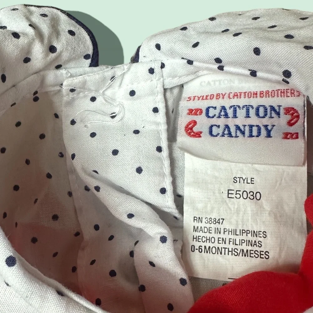 Vintage Baby Cotton Candy Red White Blue Two Piece Set Polka Dot Rose Detail